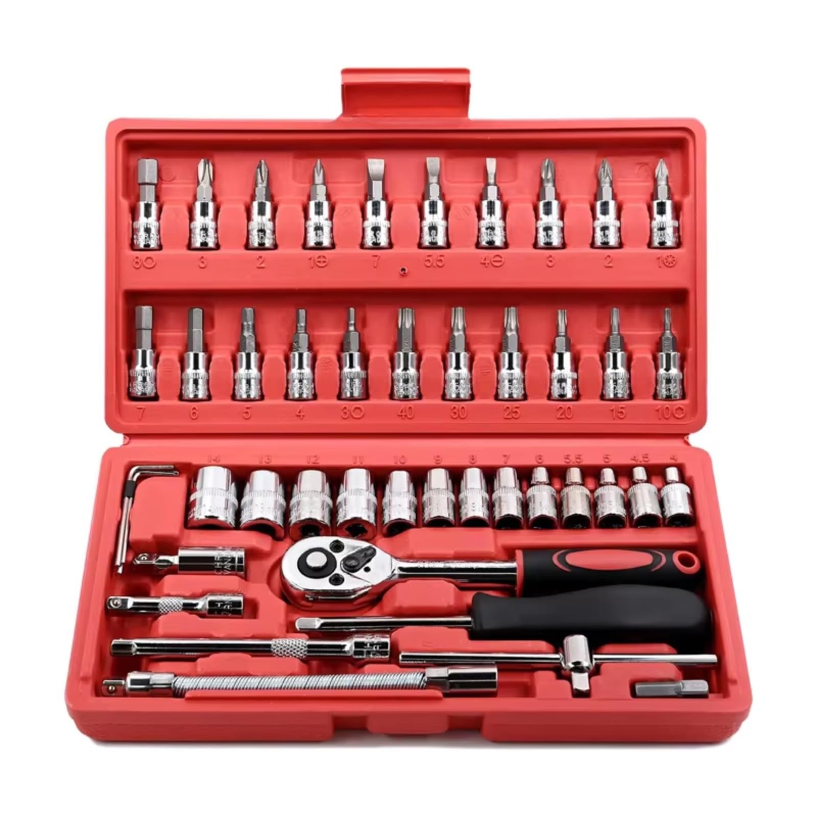 Kit d'outillage mécanique Jeu Clés À Cliquet À Douille D'entraînement 1/4 Pouces Avec Jeu De Douilles À Embouts Barre Métrique Et D'extension Pour La Réparation Automobile 46 Pièces