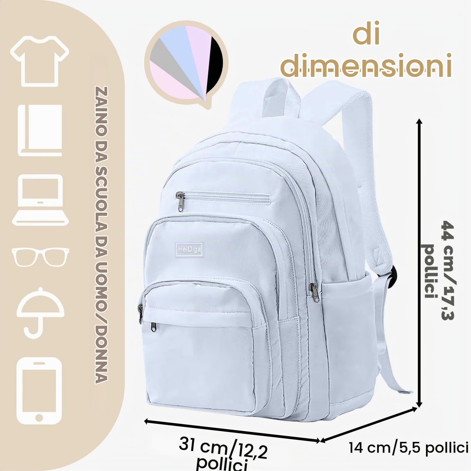 Zaino Scuola Media e Superiore Impermeabile Zaini Università Ragazza Zainetto Zaino Viaggio Multi-tasce Unisex per Lavoro Viaggi Shopping Casual Daypacks
