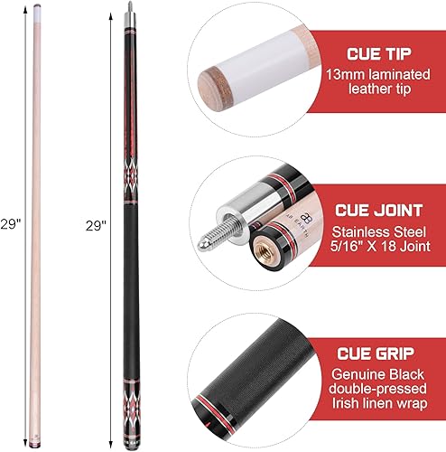 Miniatura 9 de Taco de billar de 58 pulgadas con punta de arce canadiense de 0.512 in con envoltura de lino irlandés