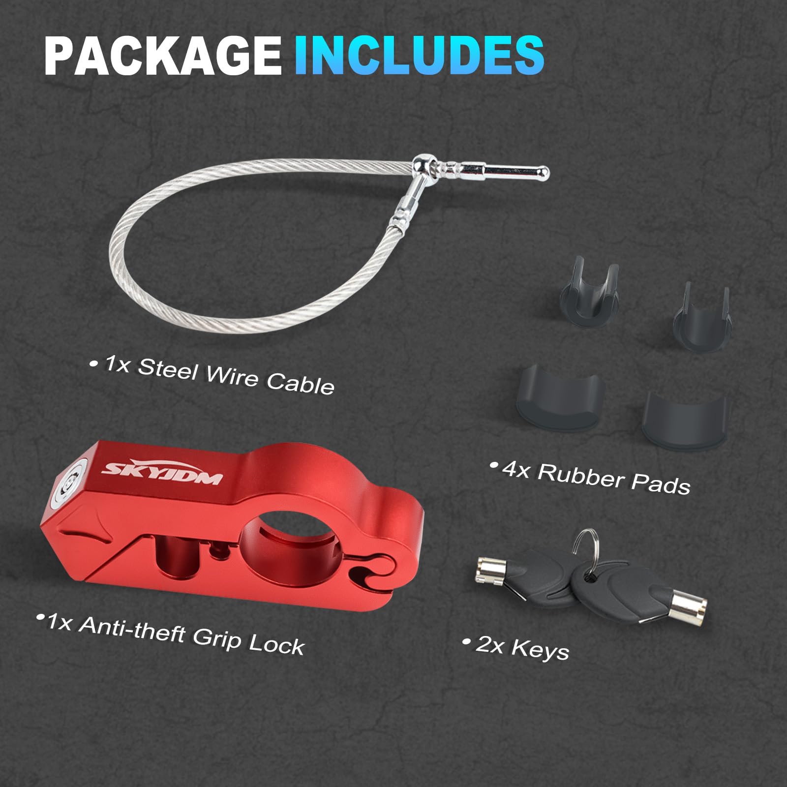 Combo de bloqueo de motocicleta – Casco y agarre antirrobo para todas las motocicletas, bicicletas, ATV, scooters con diámetros de manubrio dentro de 1.3-1.5 pulgadas (rojo)