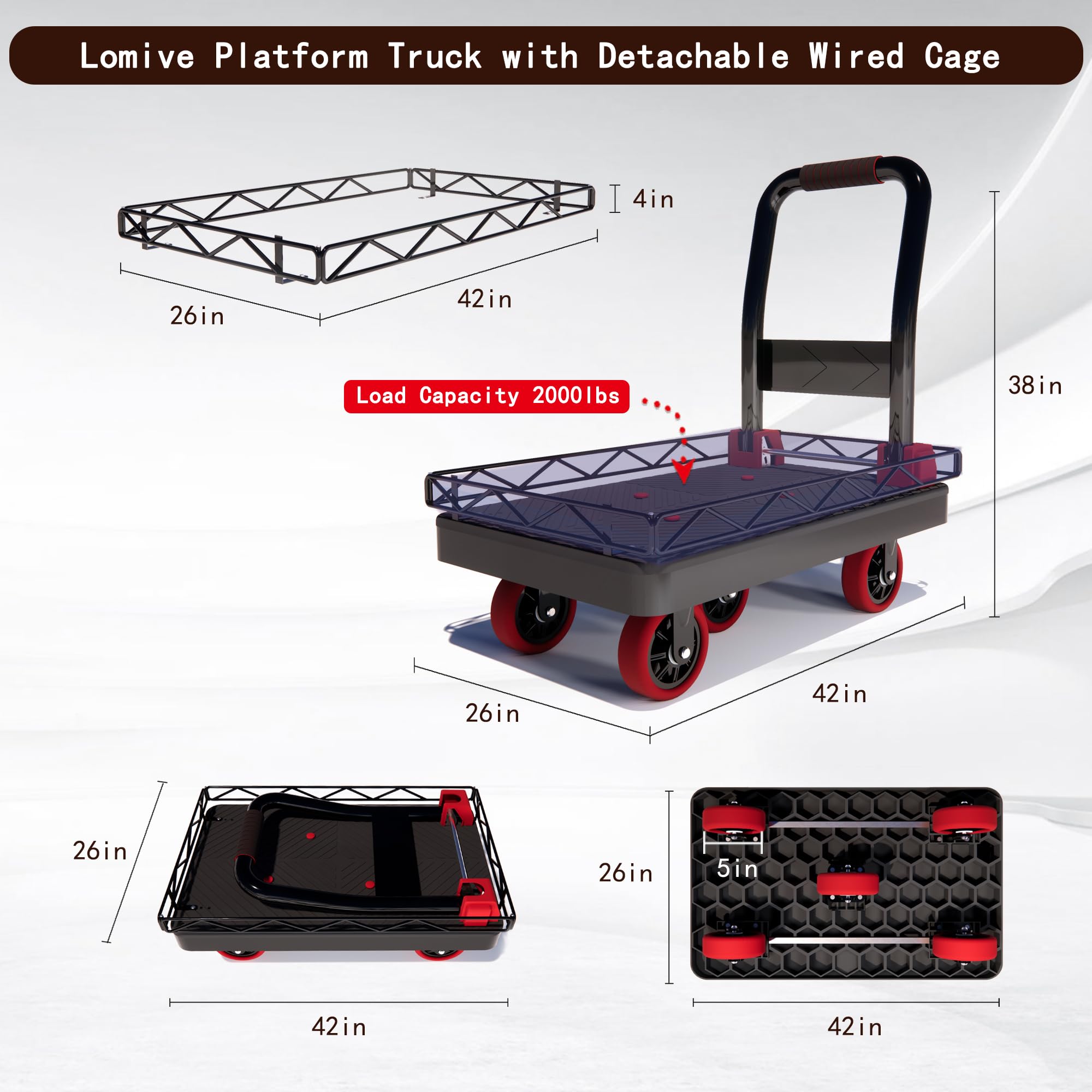 2IN1 Platform Truck Cart with Fence - Heavy Duty -3