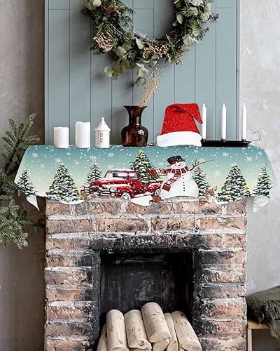 Miniatura 4 de Daleng Bufanda de repisa de camión de Navidad con muñeco de nieve para chimenea, 60 x 17 pulgadas, árbol de Navidad, copos de nieve, ciervos, verde