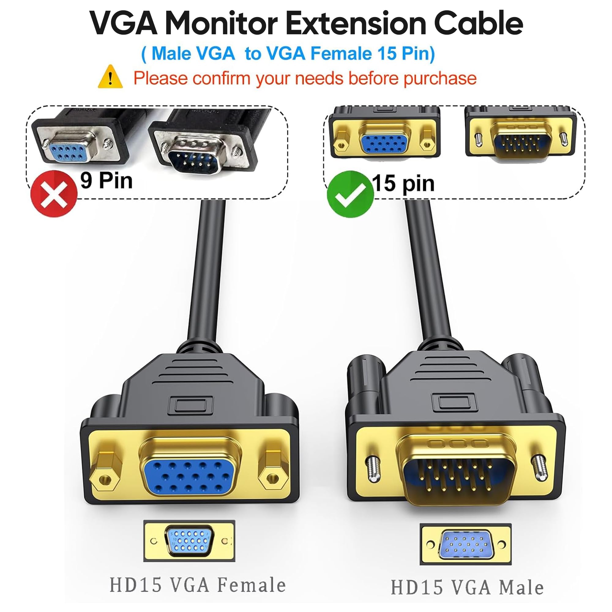 Cavo VGA per il proiettore del monitor del computer (1, 6.6FT)