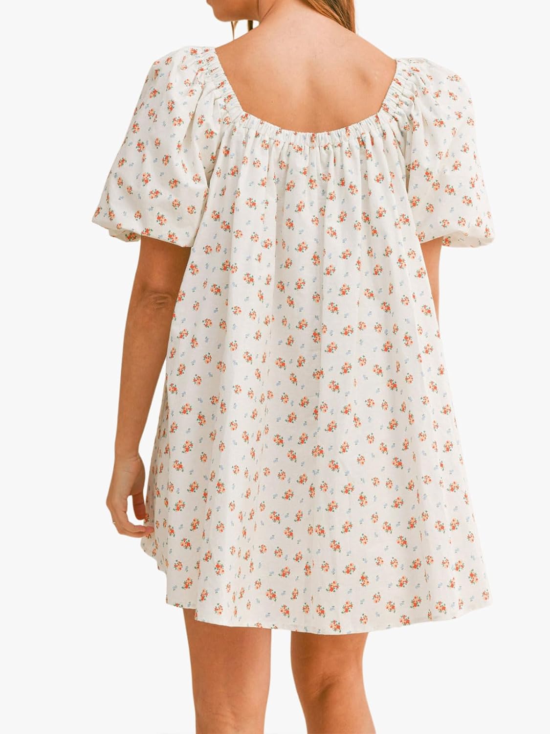 hibshaby Women's Floral Print Mini Dress Cute Puff Sleeve Dress Babydoll Bow Dress Casual Dress - Image 3