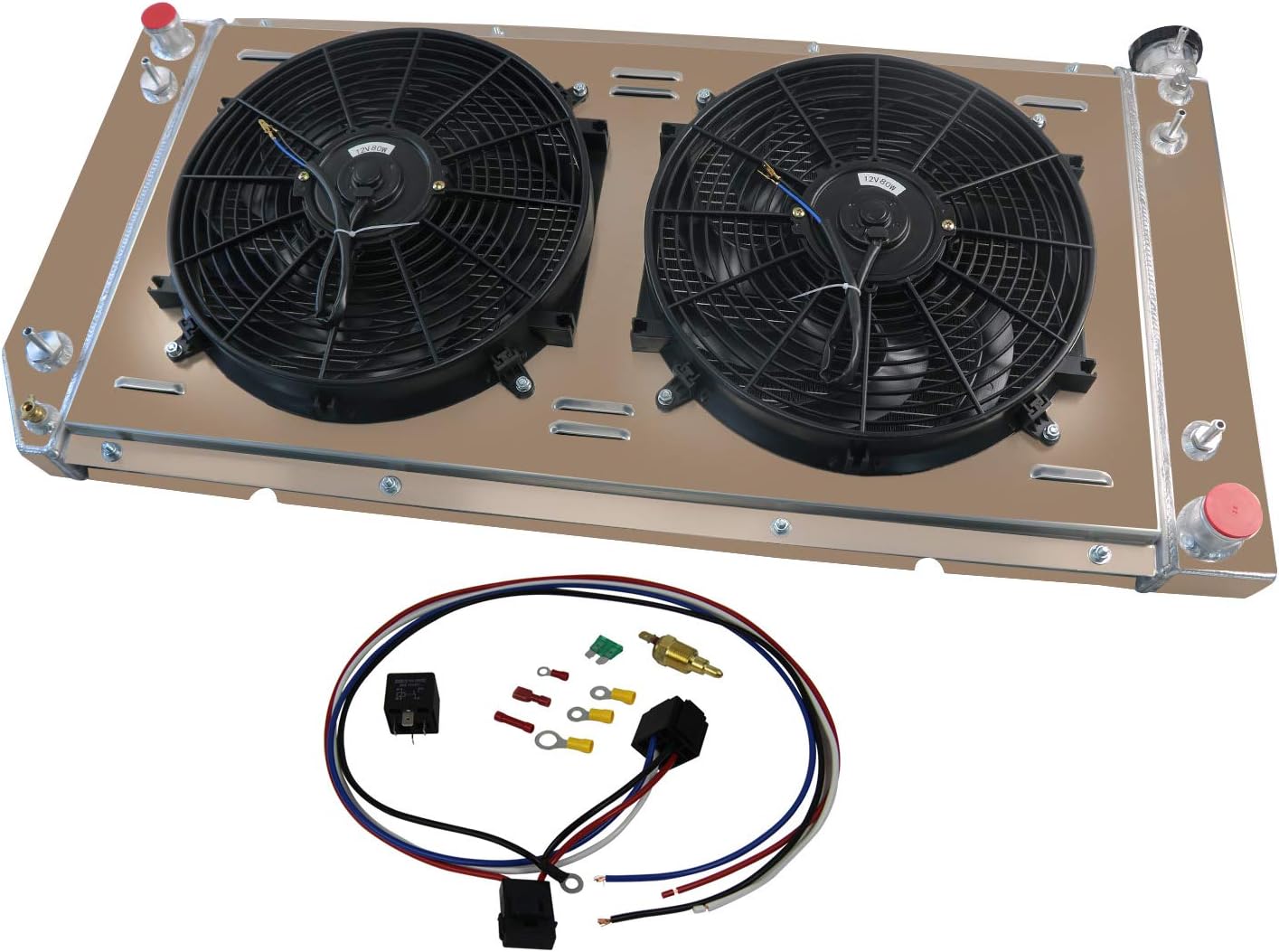 ALLOYWORKS 4 Row Aluminum Radiator+Shroud Fan+Relay For 1989-1999 Chevy C/K Series 1500 2500 3500 / GMC