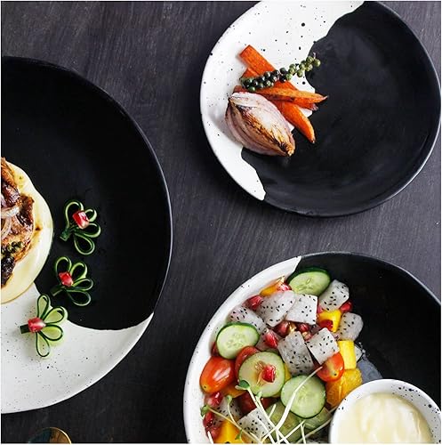 Miniatura 5 de roro Platos de cerámica hechos a mano para aperitivos y ensaladas, juego de 2, crema moteada, 7.5 pulgadas, diseño único esmaltado YinYang blanco y