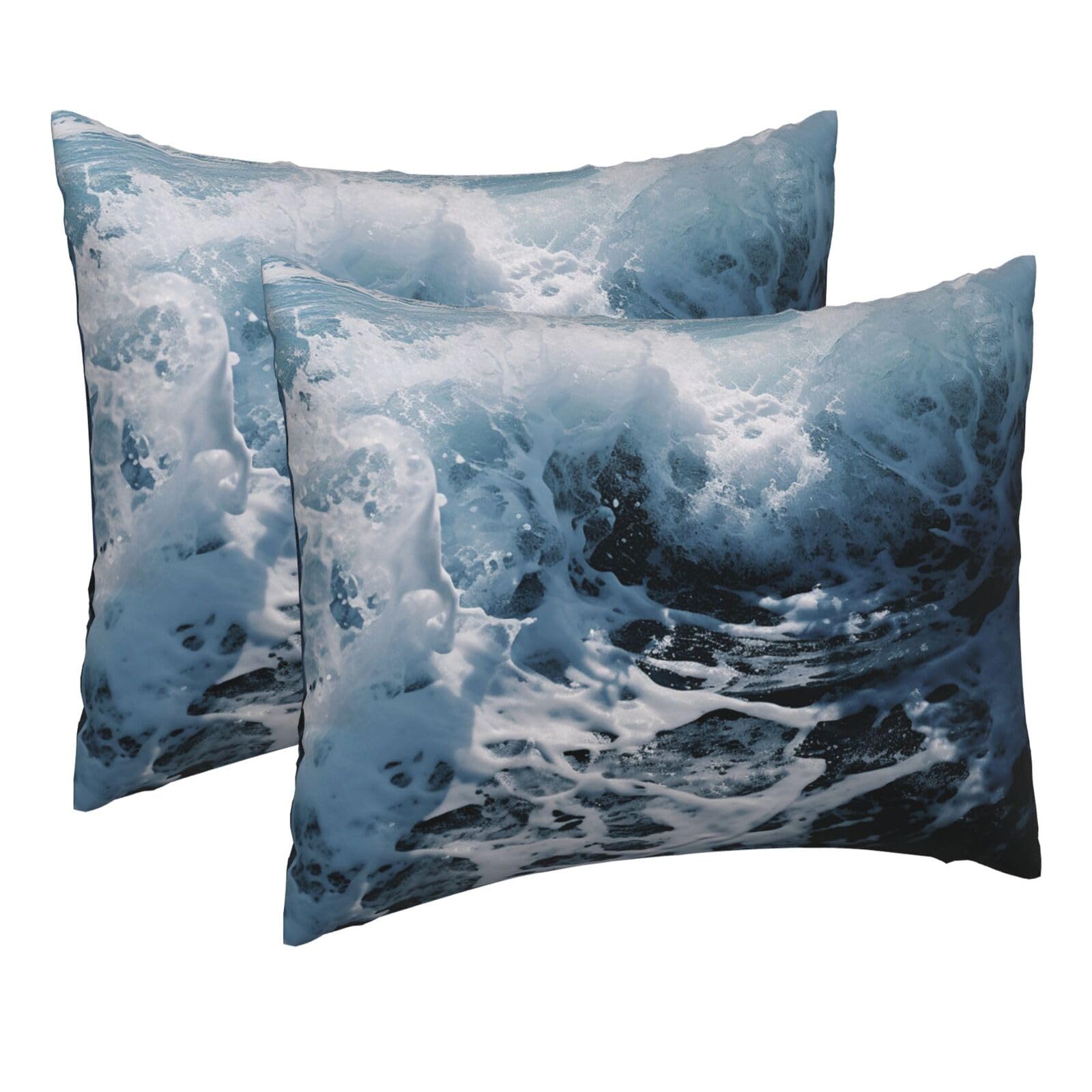 2 Pack Pillow Cases with Hidden Zipper, Soft Breathable Pillow Covers for Hair and Skin, Ocean Splash Foam Pillowcases 16"x20" Bed Pillow Protectors Cover for Sleeping Gifts