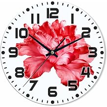 Tulip Flower Wall Clock A Red Flower Battery Powered Wall Clock Silent Non Ticking 10 Inch for Living Room, Kitchen, Home,Bathroom, Bedroom