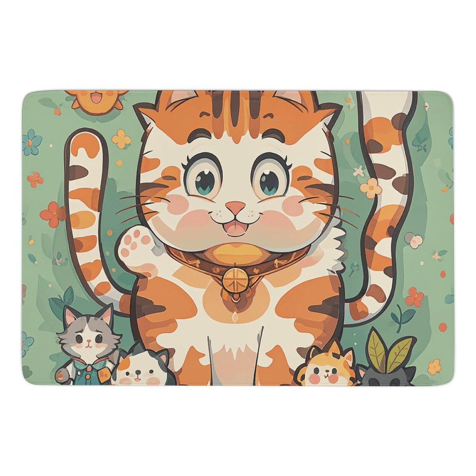 Tapis de bain antidérapant velours corail grand tapis de sol lavable motif chat