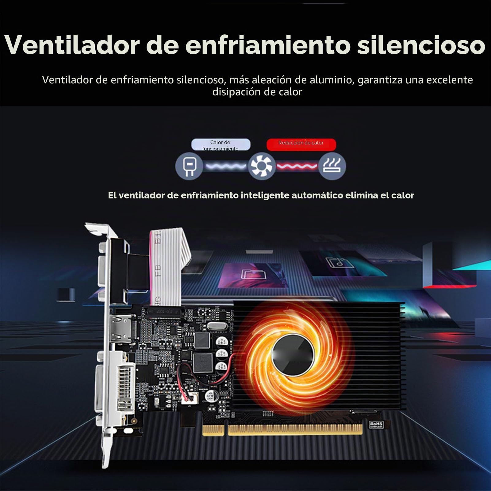Tarjeta Gráfica GT730 4G DDR3 de 128 bits, Tarjeta de Vídeo para Juegos de Escritorio con Salida DVI VGA HDMI, PCI Express 2.0 X16, con Ventilador de Refrigeración