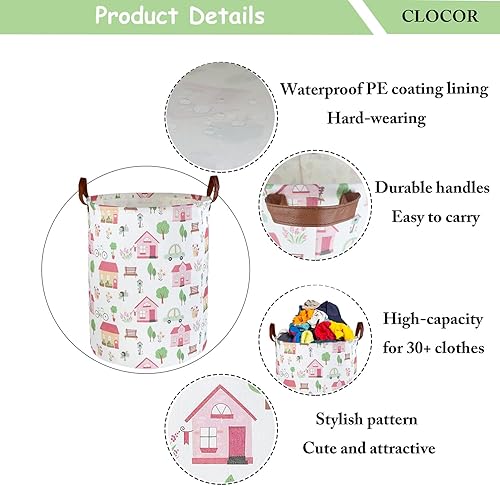 Miniatura 6 de Cesta de lavandería rosa, decoración de habitación de niñas, canasta impermeable para guardería, cesta de ropa de bebé, cesta de almacenamiento de