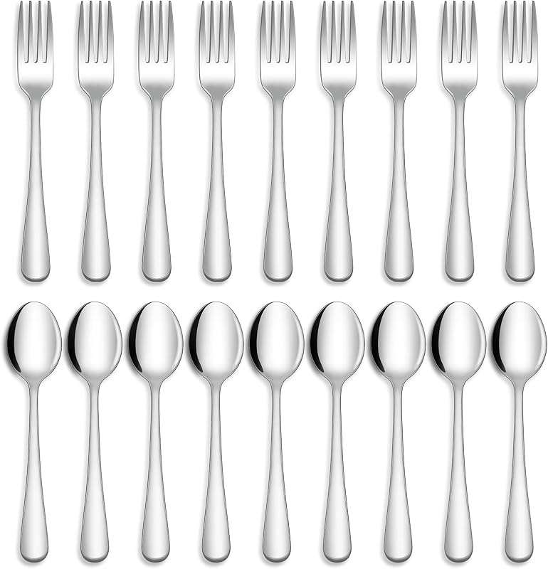 Hiware Juego de cubiertos de 24 piezas, tenedores y cucharas, cubiertos de acero inoxidable de grado alimenticio para el hogar, la cocina y el restaurante, pulido espejo, apto para lavavajillas