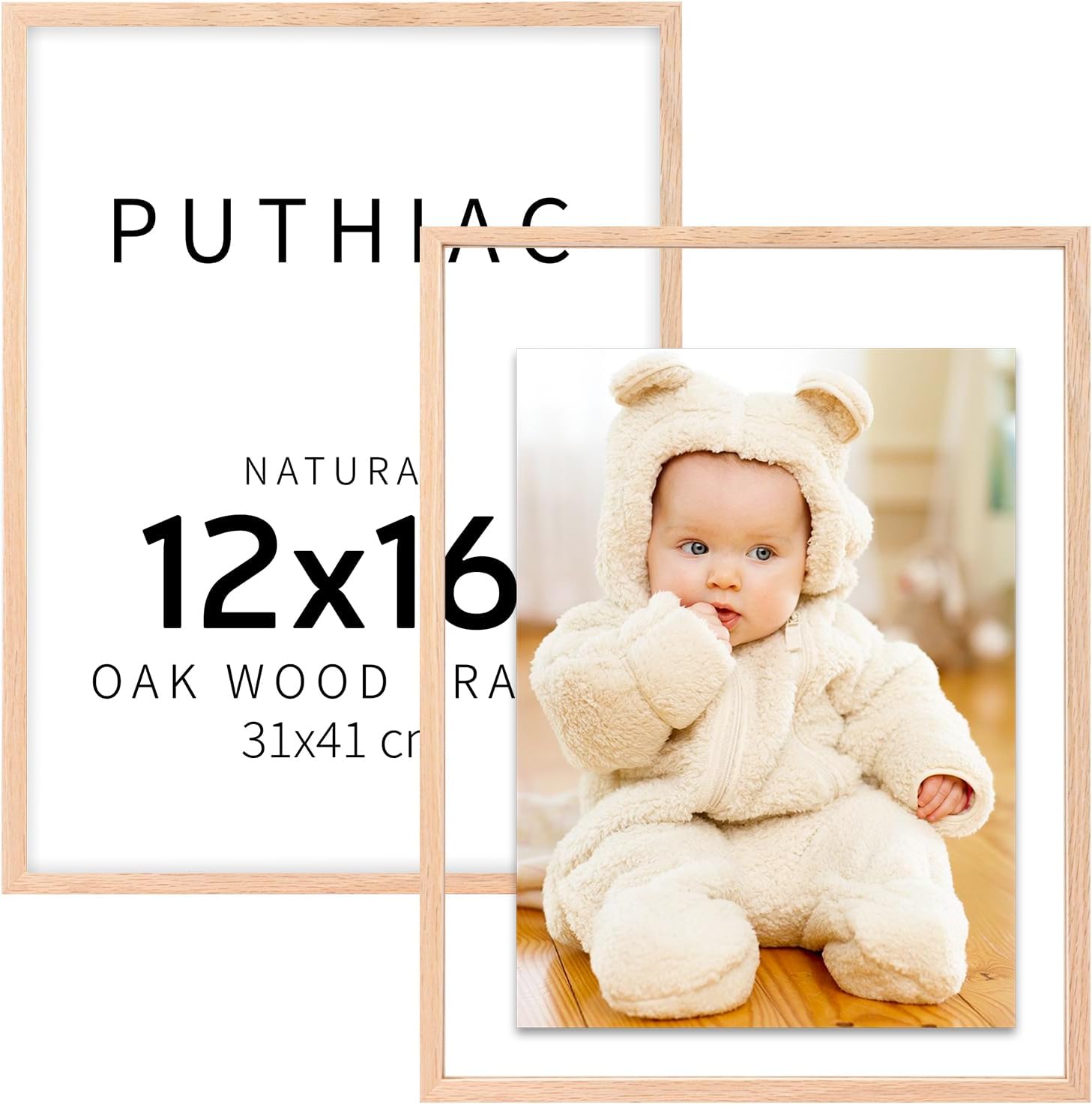 puthiac 12x16 Floating Picture Frames 12"x16" Oak Wood Picture Frame, Double