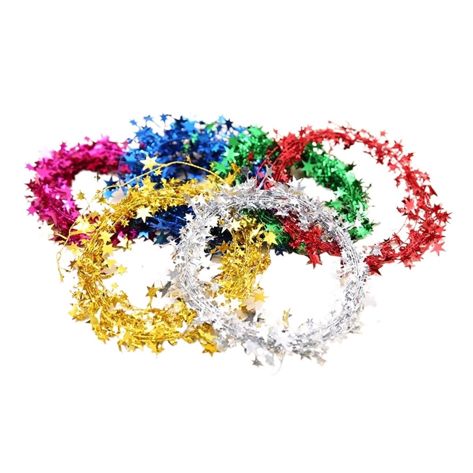 Yeobezn Gold Tinsel Stars Wire Garlands 12Pcs Star Garland Tinsel Tinsel Garland Tree Decoration Silver Christmas Decoration For Holiday Xmas Tree Home(Gold)