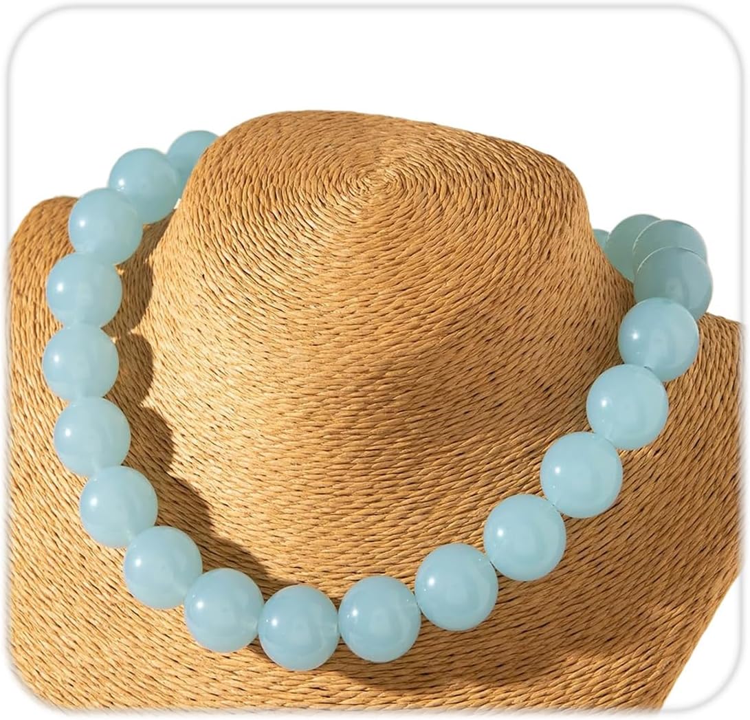 Colorful Chunky Beaded Necklace for Women Acrylic Bead Choker Necklaces Fashion Large Round Beads Necklaces for Women Handmade Summer Jewelry