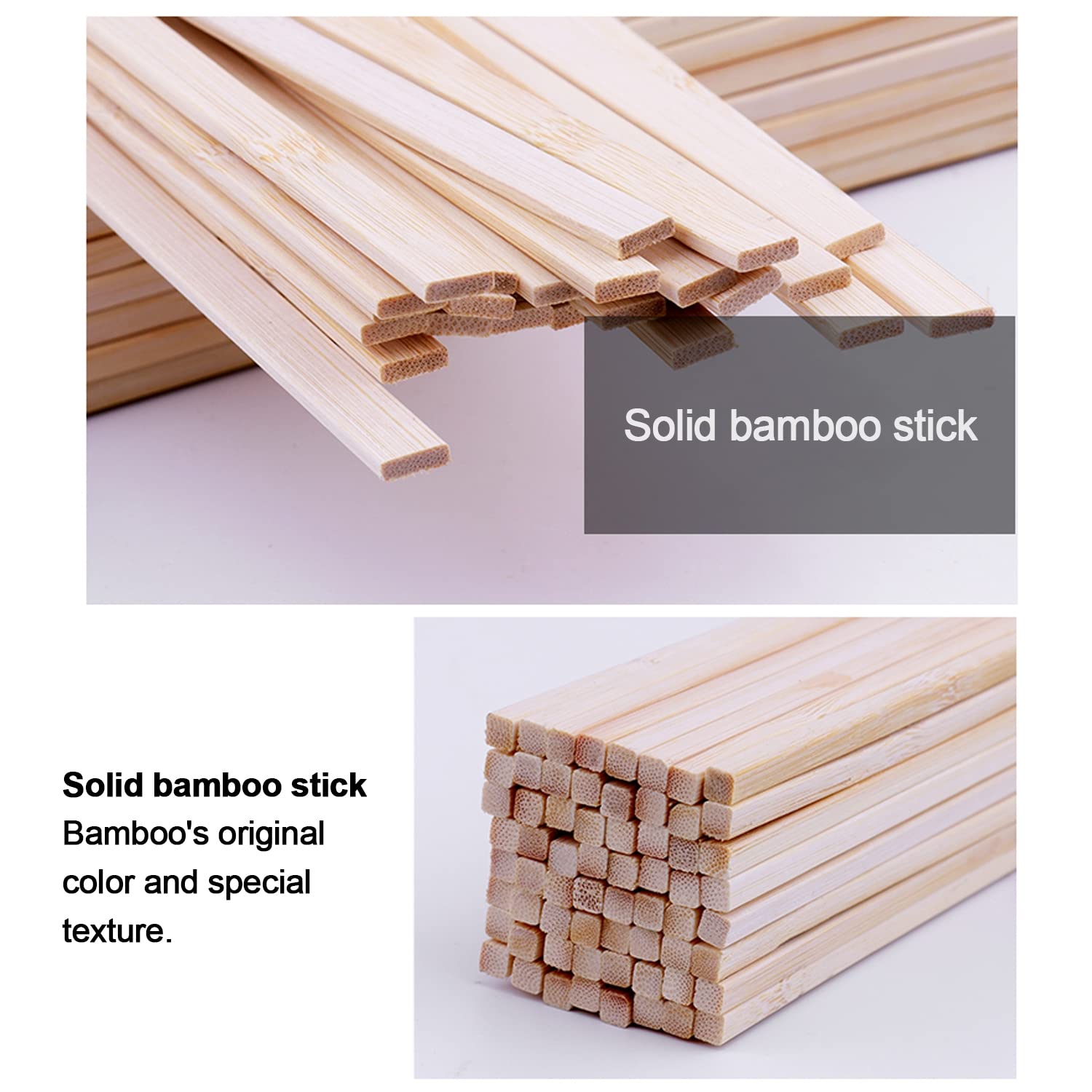 Bastoncini di legno per il bricolage, Aste quadrate con tasselli in bambù naturale Decorazioni for la casa artigianali fai-da-te Costruzione di modelli in confezioni multiple(100Pcs)