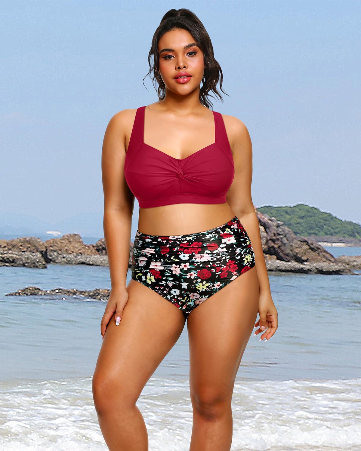 Tempt Me Women Plus Size High Waisted Bikini Set Two Piece Swimsuit Tummy Control Bathing Suits - Image 3