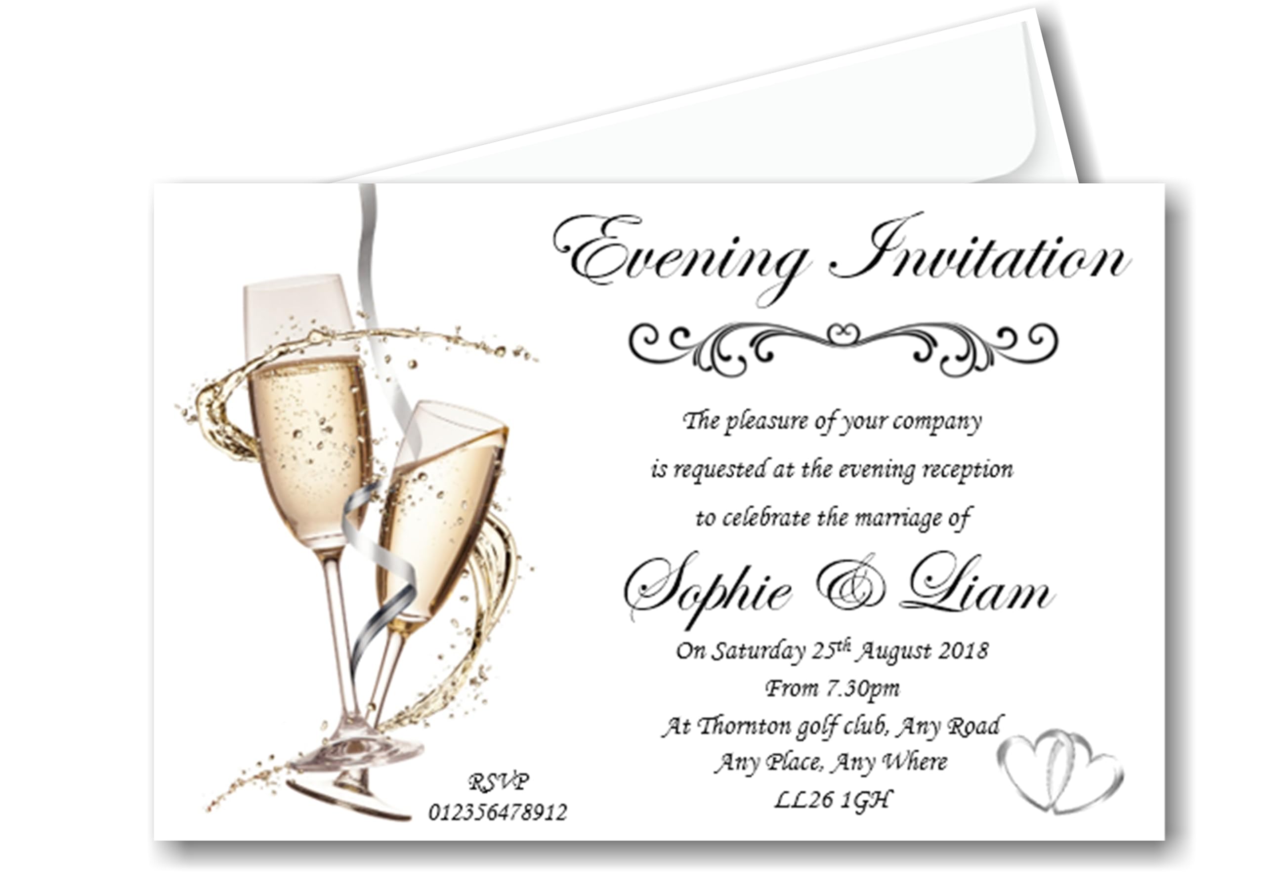 Personalised Beautiful Wedding Evening Invitations - Invites WE2 with Envelopes (80)