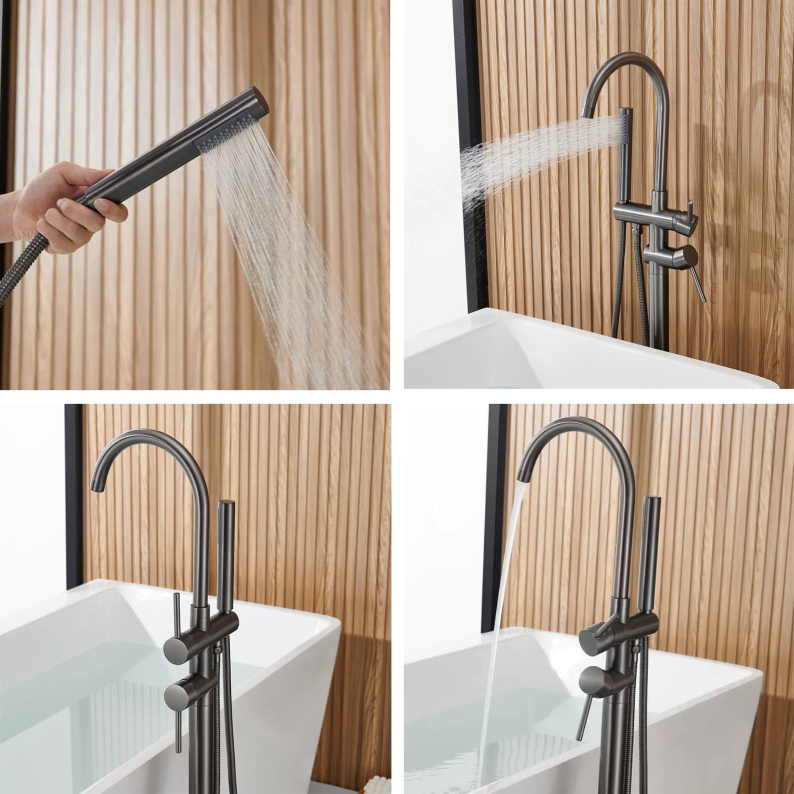 Wolnostojąca bateria wannowa montowana na podłodze, obracana o 360°, połączenie ścienne do ciepłej i zimnej wody, mosiądz, nowoczesny design, stylowa bateria łazienkowa