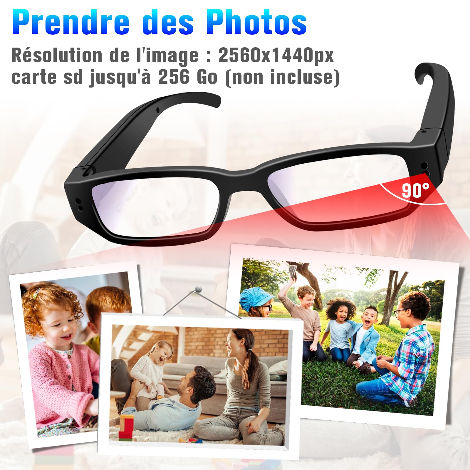 Lunettes Caméra Cachée, Mini Caméra Cachée 16 Go, Mini Caméra Espion HD 1080P, Lunettes Caméra d'action Permettant de Prendre des Photos et des Vidéos, Enregistrement jusqu'à 2 Heures