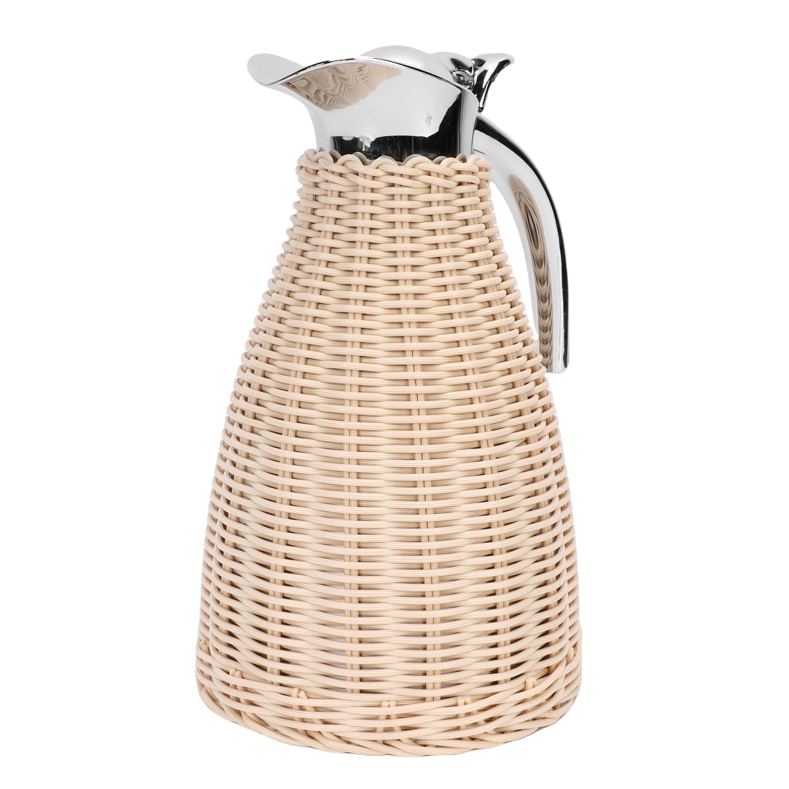 Ausla Carafe à café Thermique en Acier Inoxydable, Corps en Rotin tissé à la Main, Pichet Isotherme de 1,5 L pour Boissons Chaudes et Froides (Beige)
