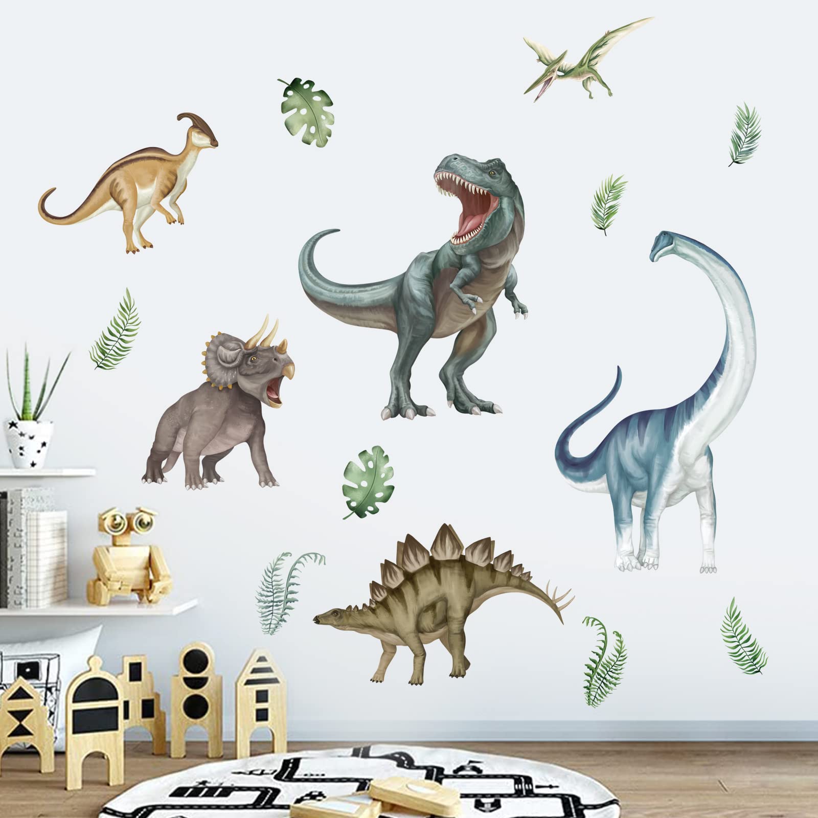 decalmile Pegatinas de Pared Dinosaurios Infantiles Vinilos Decorativos Tropicales Animales Adhesivos Pared Habitación Bebés Guardería Dormitorio