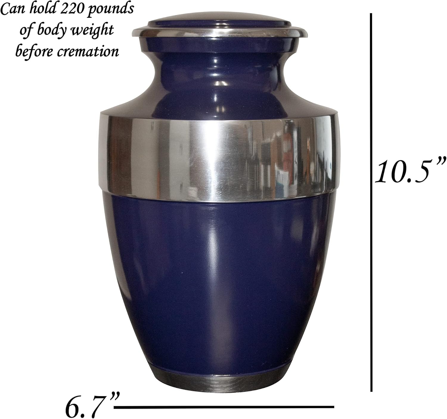 Blue Cremation Urn, Urns for Human Ashes, Customized Memorial Adult Human Urn with Velvet Bag and Personalization