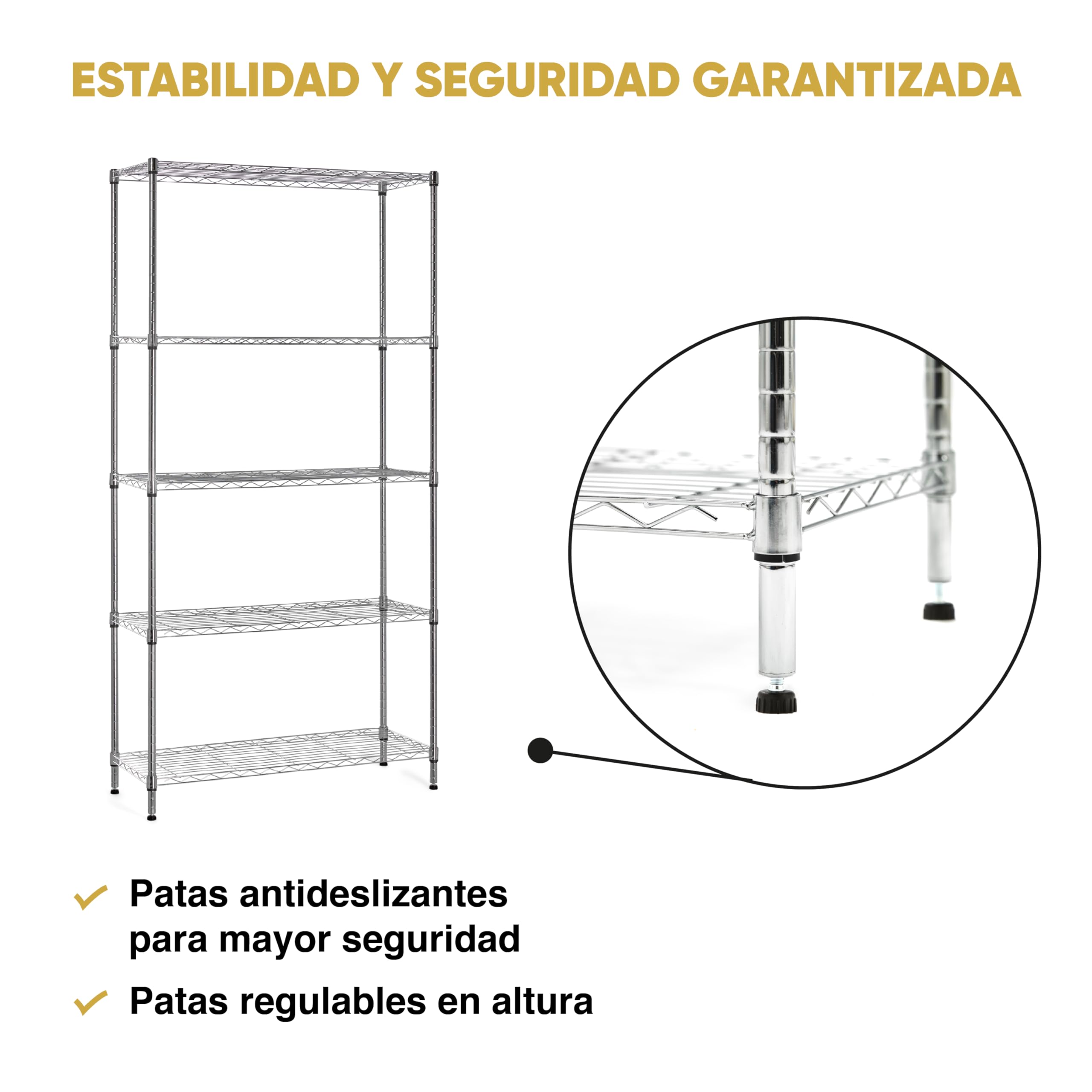 KITHOME - Estantería Metálica Decorativa de Acero Cromado y 5 Baldas, 180x90x35cm