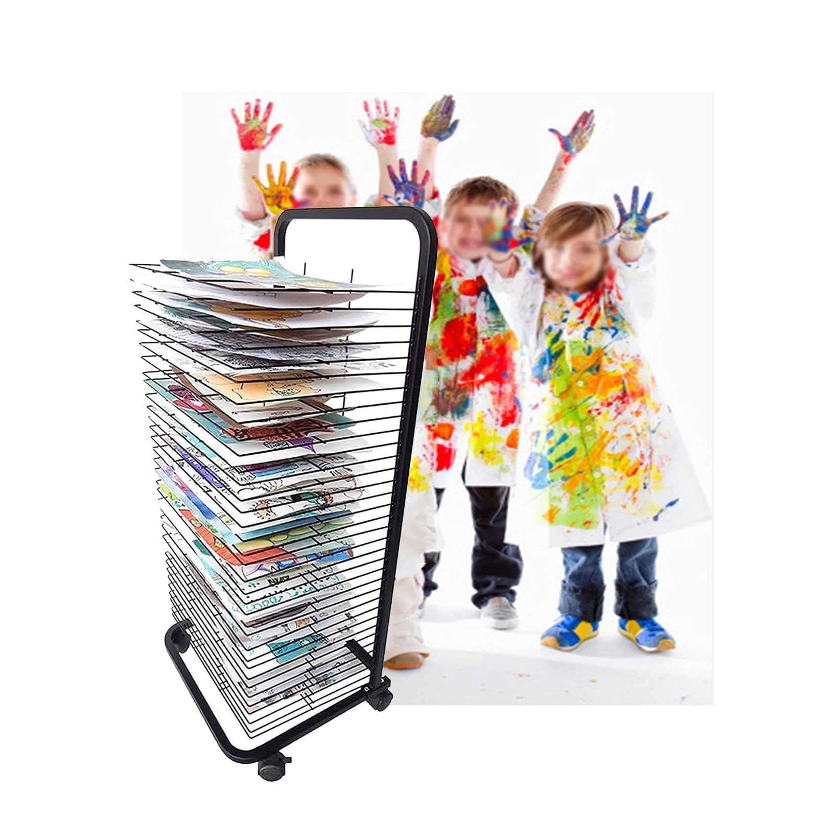 Aioneer Sided Wire Drying Shelf - Drying Rack, 20 Removable Shelves, Efficient And Organized Drying Rack Art For Students' Masterpieces, Sturdy Paint Drying Rack With Lockable Wheels,B,20 floors