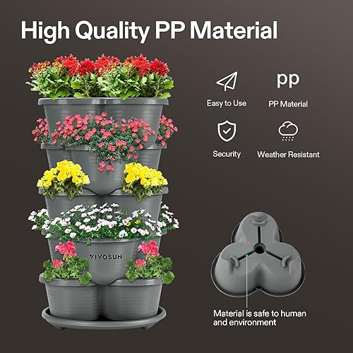 Miniatura 4 de VIVOSUN - Paquete de 2 jardineras vertical apilable de 5 niveles para fresas, flores, hierbas y verduras, color gris