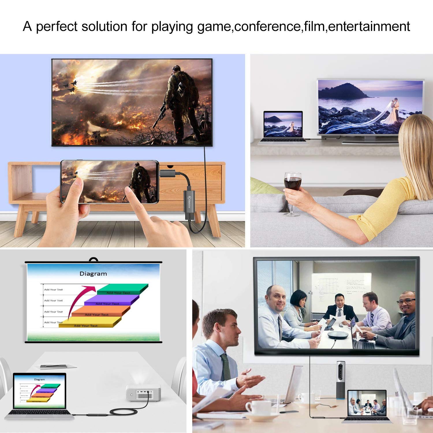 Cable S25/S24/S23/S22/Note 20 a HDMI para Samsung Galaxy, cable USB tipo C a HDMI Thunderbolt 3/4 compatible con iPhone 16/15, MacBook, iMac, Surface, Dell y más, 6 pies 4K 6