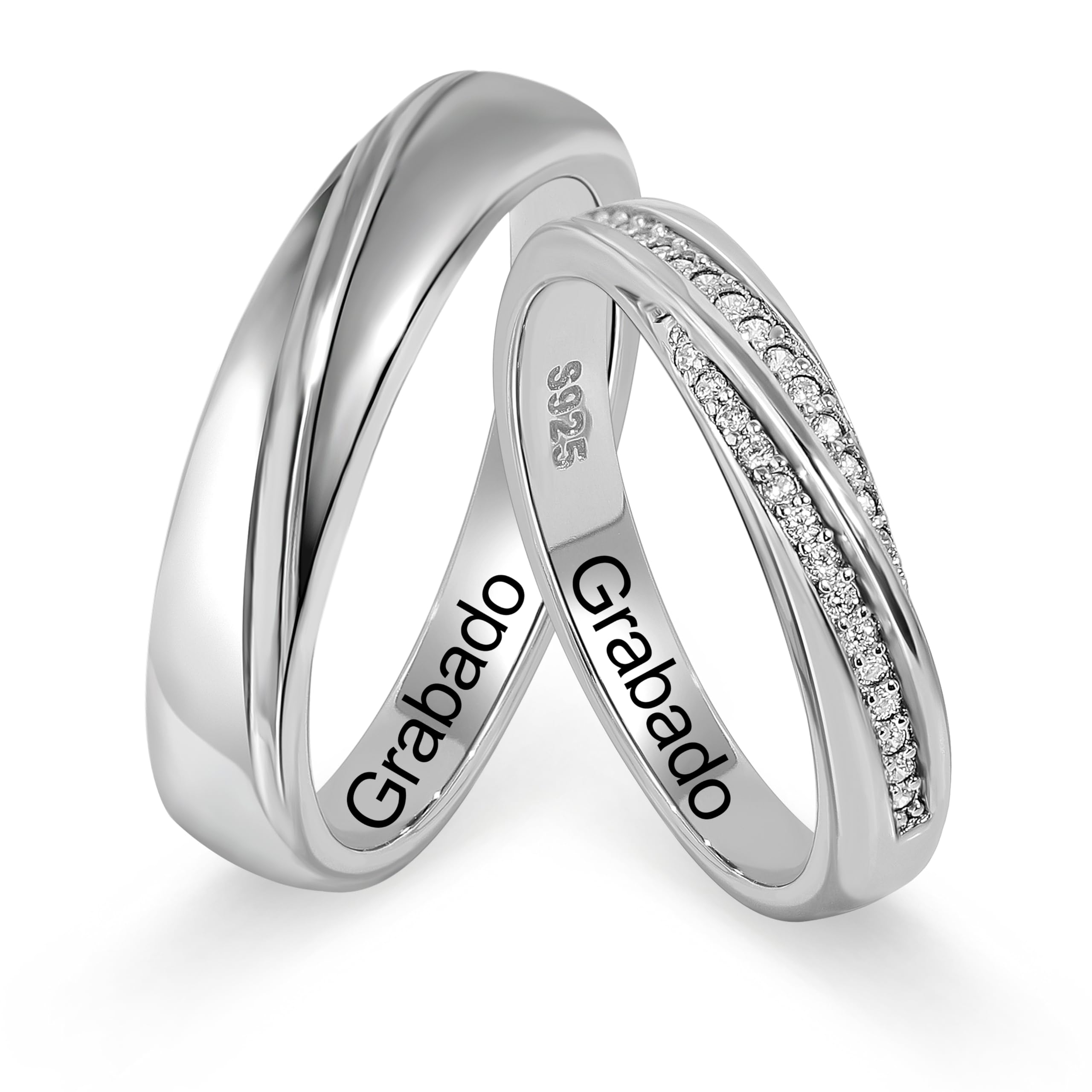 Meissa Anillo de pareja plata 925 Anillo de compromiso Anillos ajustables Joyería de boda hecha a mano Anillos de banda tamaño 4-21,25 (Grabado)