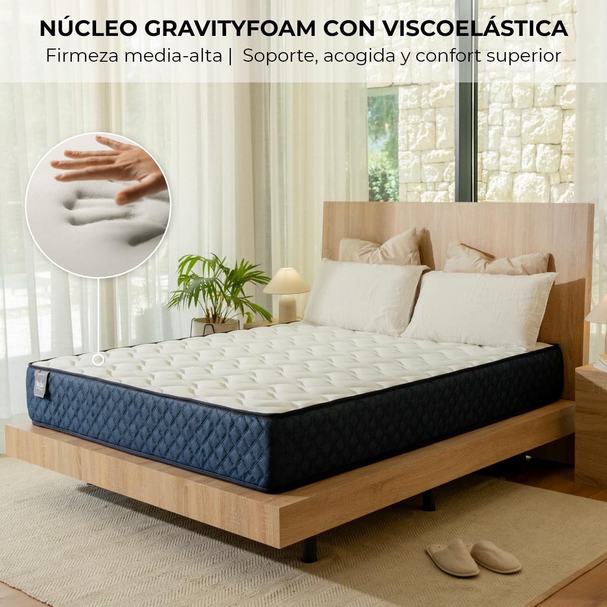 Don Descanso - Colchón 150x200 Viscoelástico Mulhacen DualSense, Altura 26cm. Multicapa con Núcleo GravityFoam, Firmeza Alta, Doble Cara Invierno/Verano, Transpirable. Fabricado en España, Azul - 3