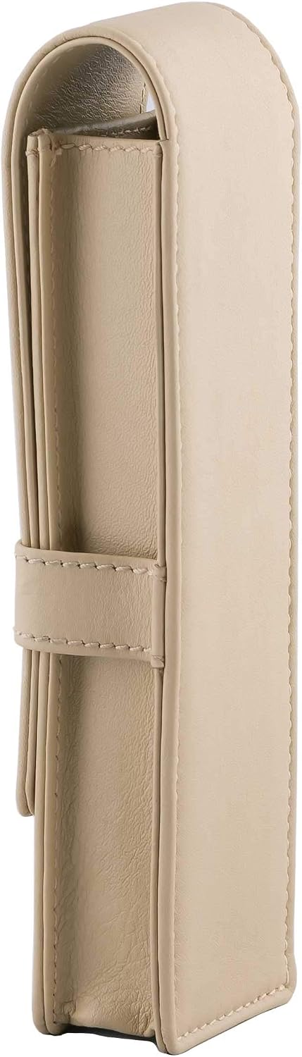 DiLoro Leather Double Pen Case Pencil Pouch Holder for Two Fountain Ballpoint Rollerball Pens and Pencils (Beige)