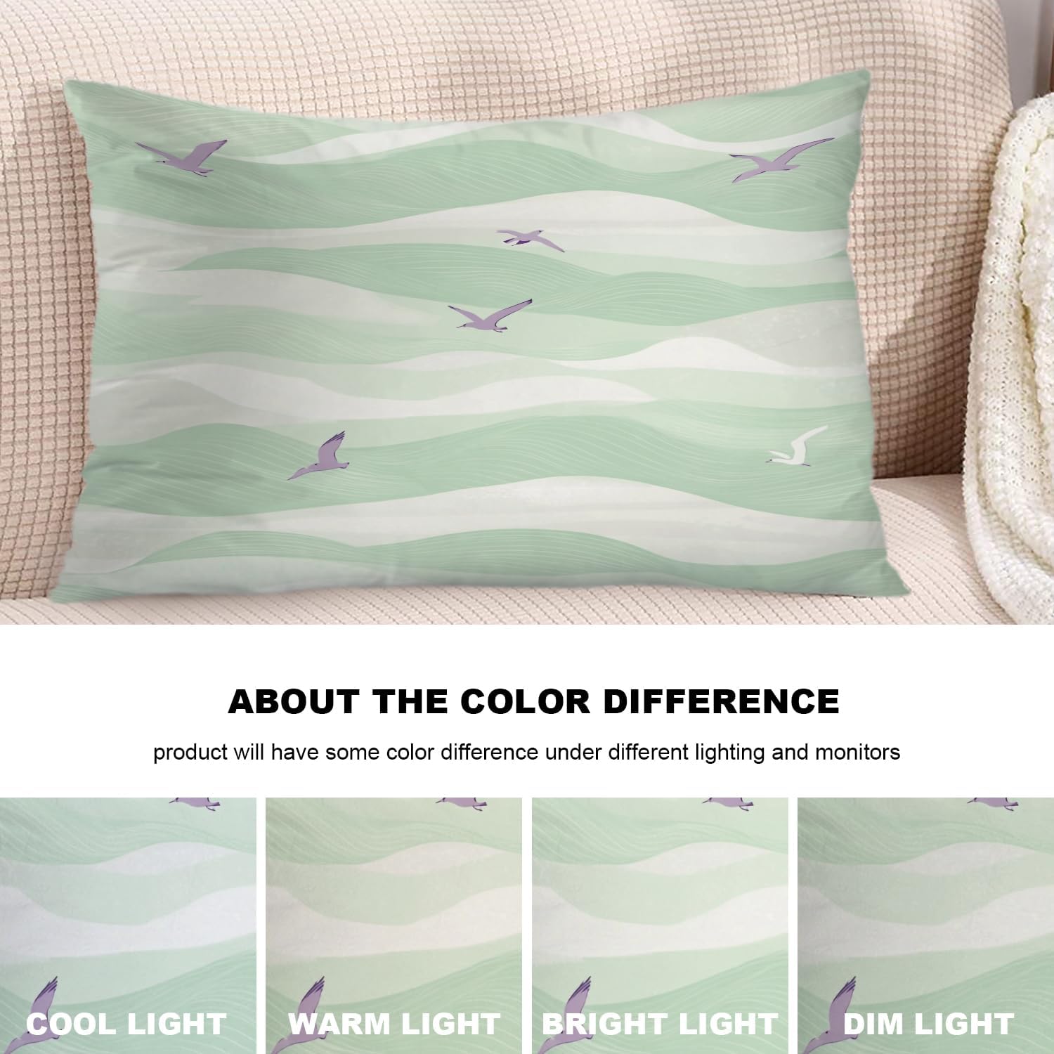 Serene Ocean Coastal Throw Pillow Covers, Maritime Seascape Cushion Cover Digital Blended Hidden Zipper Decorative Pillowcases for Bedroom Lumbar 20X26 in 2 Pcs