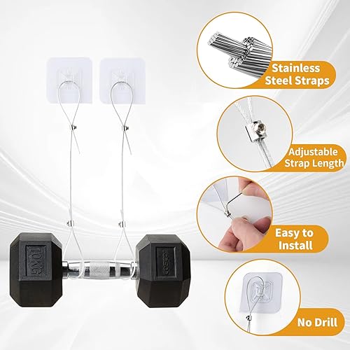 Miniatura 7 de Paquete de 10 correas ajustables de seguridad de acero inoxidable para TV, sin taladro, adhesivas, anti-punta, anclajes para muebles a prueba de