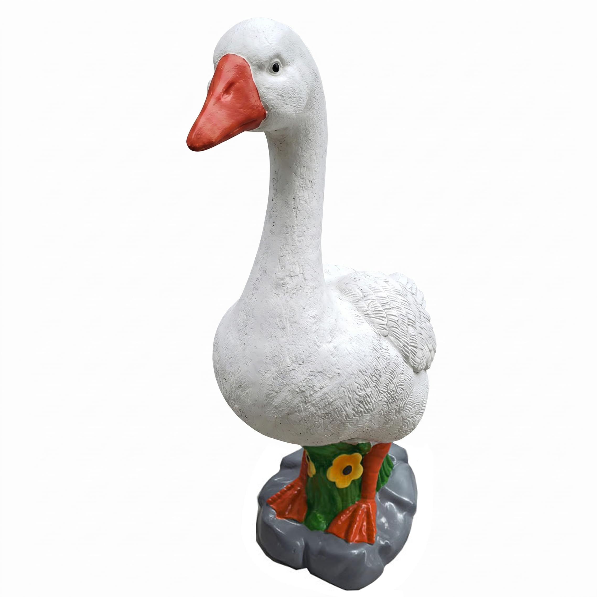 Hperu Duck Statue, 14x8 Inch Resin Porch Statue With Base Weatherproof Realistic Cute Duck Figurine for Yard, Garden, Outside, White, Outdoor Statues
