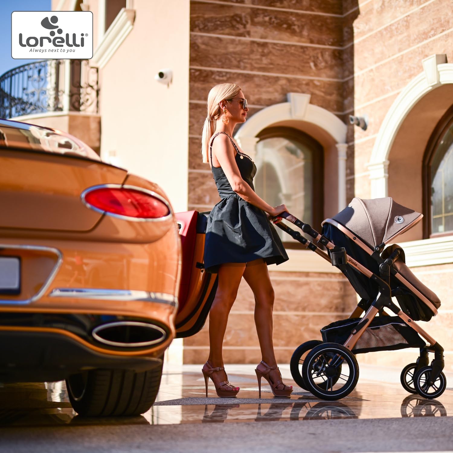 Lorelli Viola Kinderwagen 3 in 1 mit Babyschale, Babywanne umwandelbar in Sportsitz, Baby Kombikinderwagen bis 22kg, Zusammenklappbar, Große Gummireifen, Großer Einkaufskorb, Fußsack, Beige