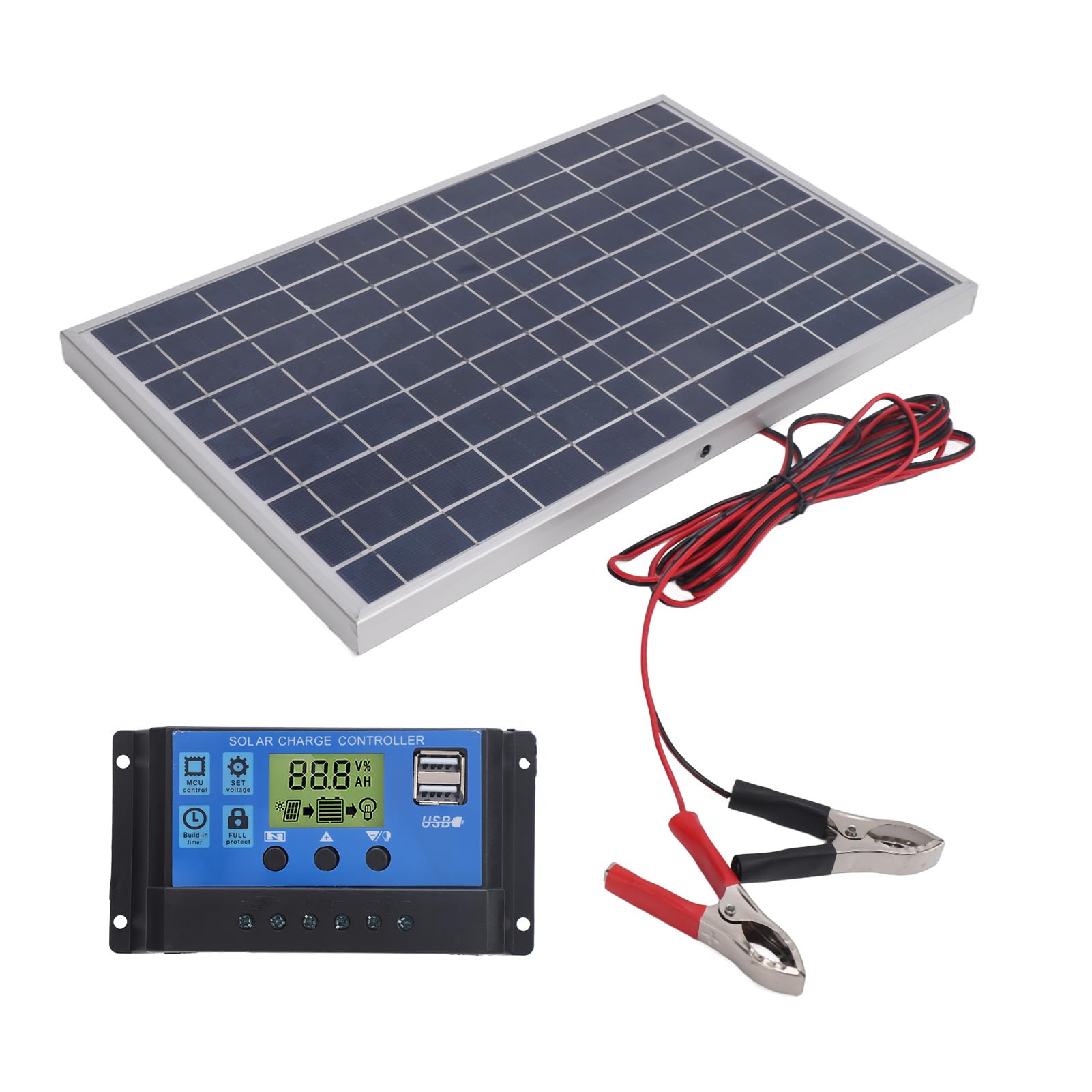 Caricatore a Batteria Solare, Caricatore Solare del Pannello della Batteria con Controller di Carica Policstalline da 10 W 12V Polycristalline IP65 Portable Portable 30A per Esterno
