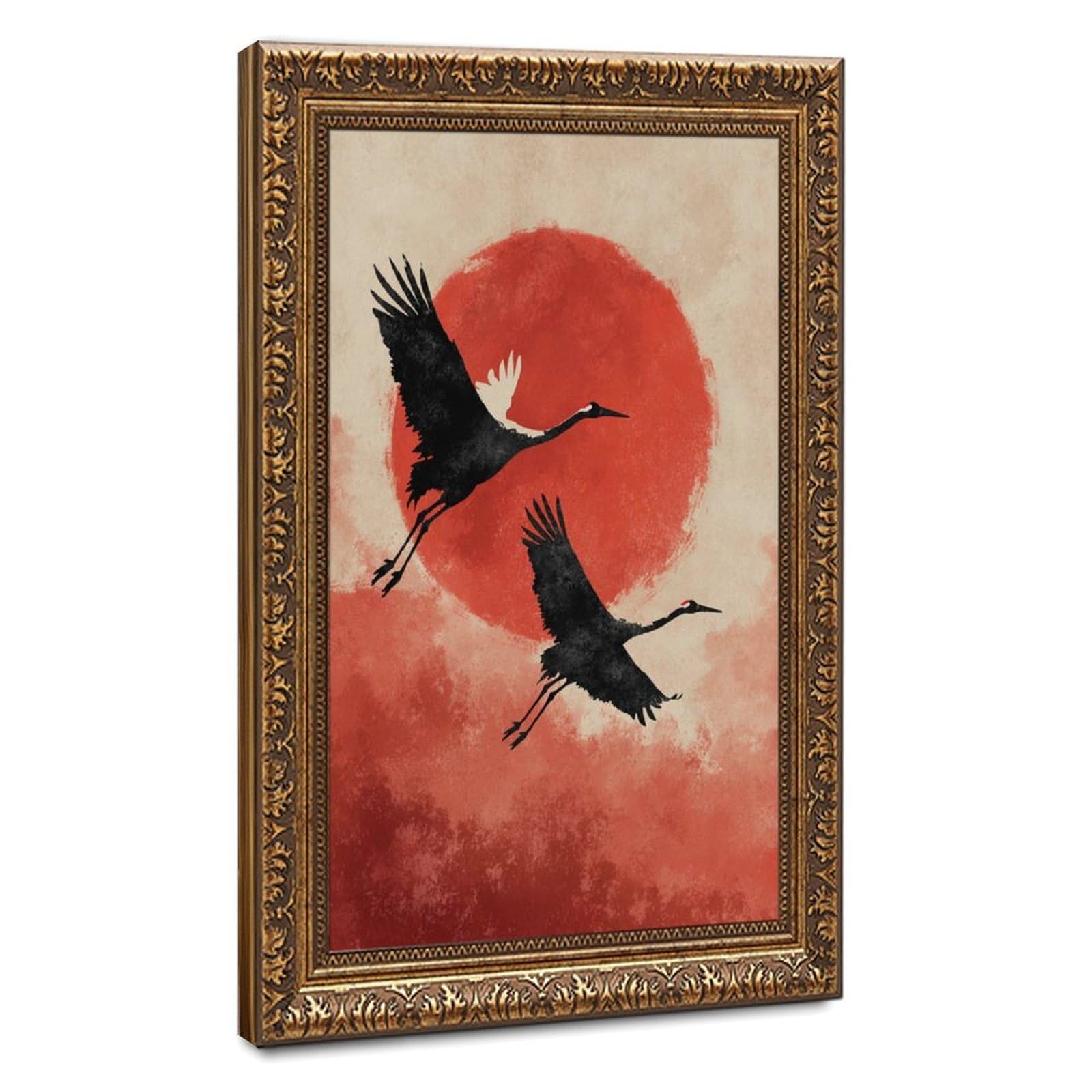 Bareronor Japanese Crane Canvas Poster Bedroom Decor Landscape Office Room Decor Gift 24" L X 36" W