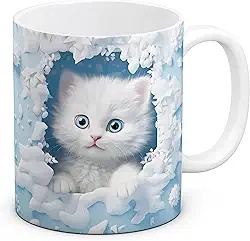 Caneca Gato Gatinho fofinho Realista 3D Personalizada Presente Amiga Amizade Azul 325ml
