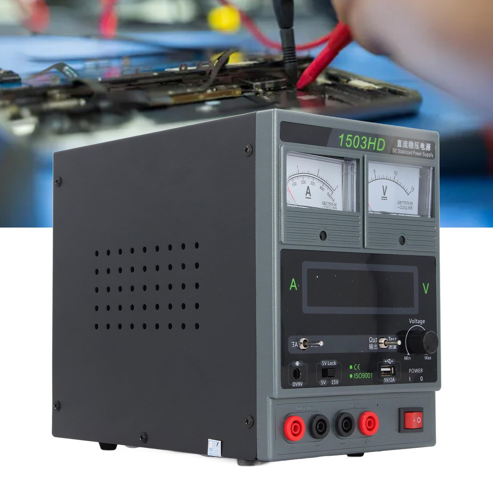 Fuente de Alimentación CC Variable 15V 3A Puerto de Carga Independiente Pantalla LED Grande Fuente de Alimentación Ajustable Multifuncional para Mantenimiento Electrónico
