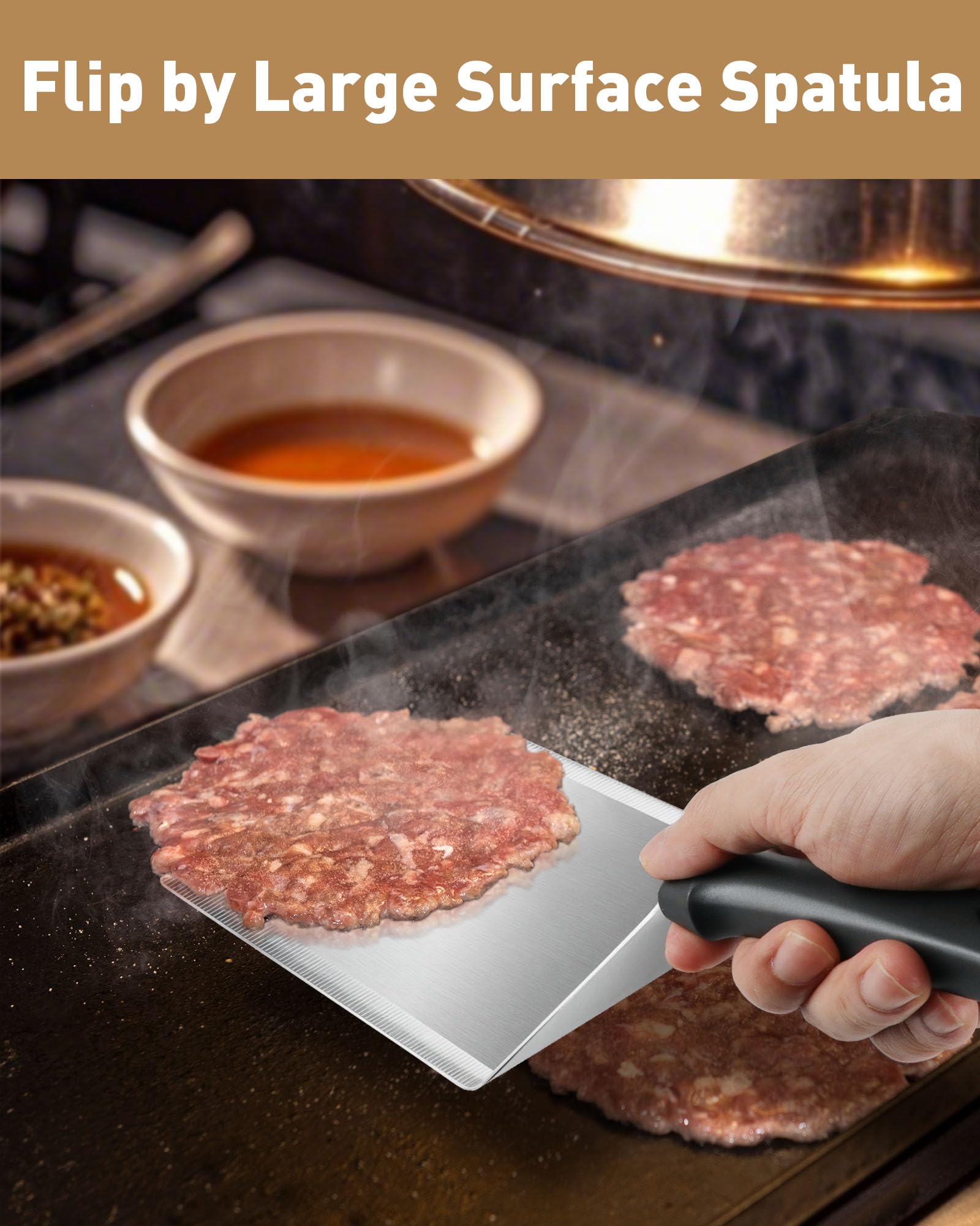 BS-VOG Kit Smashed Burger con Smashed Burger Press 6,2", Spatola & Spargipolvere – Set di Accessori da Cucina in Acciaio Inox per Carne, Pancetta & Pressa per Hamburger