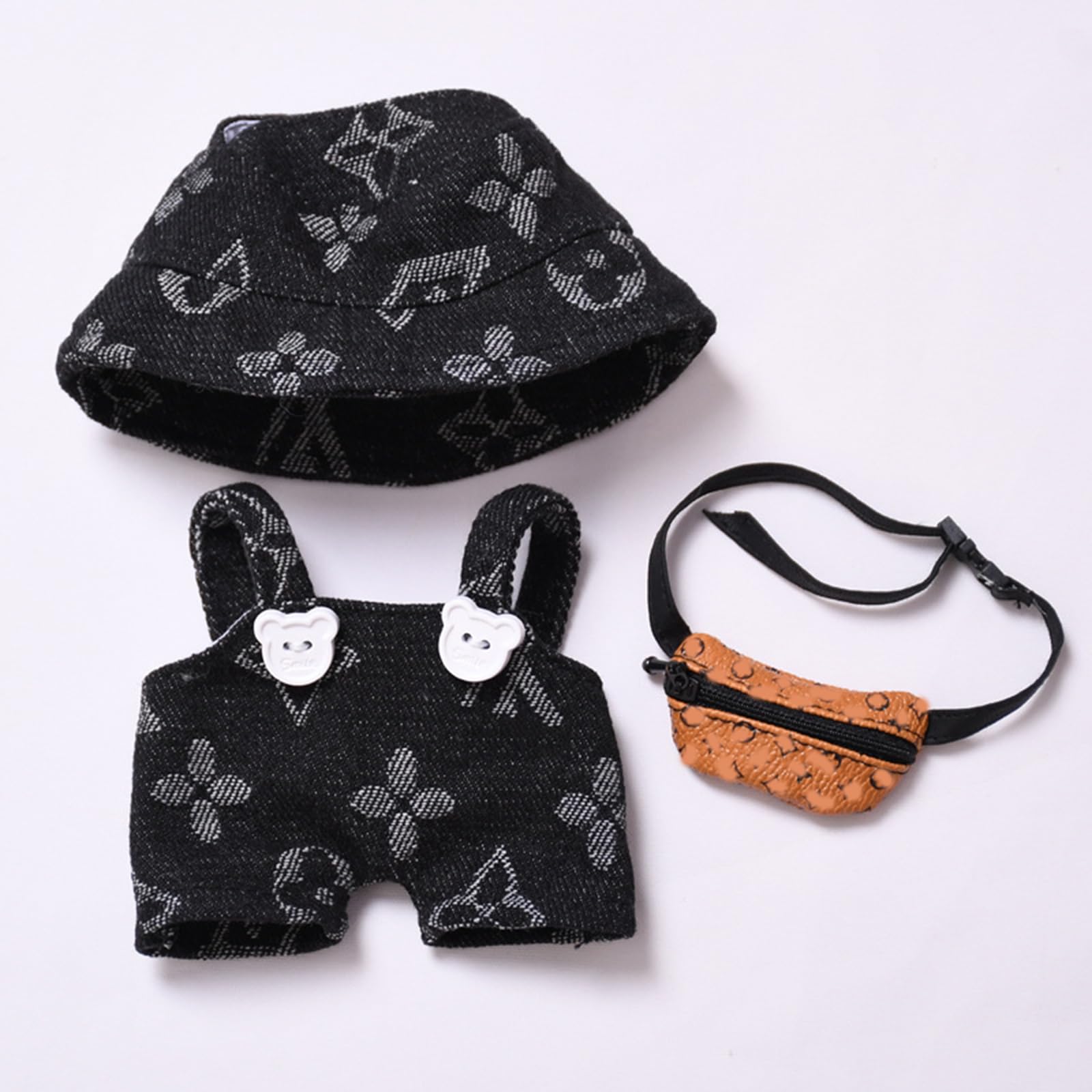 LYBHYQTII Clothes for 17cm Dolls, 3 Piece Set Including a Black Rompers, Brown Bag, Hat - Stylish Adorable Doll Dolls Clothes Accessories - Ideal for Collectors - No Doll