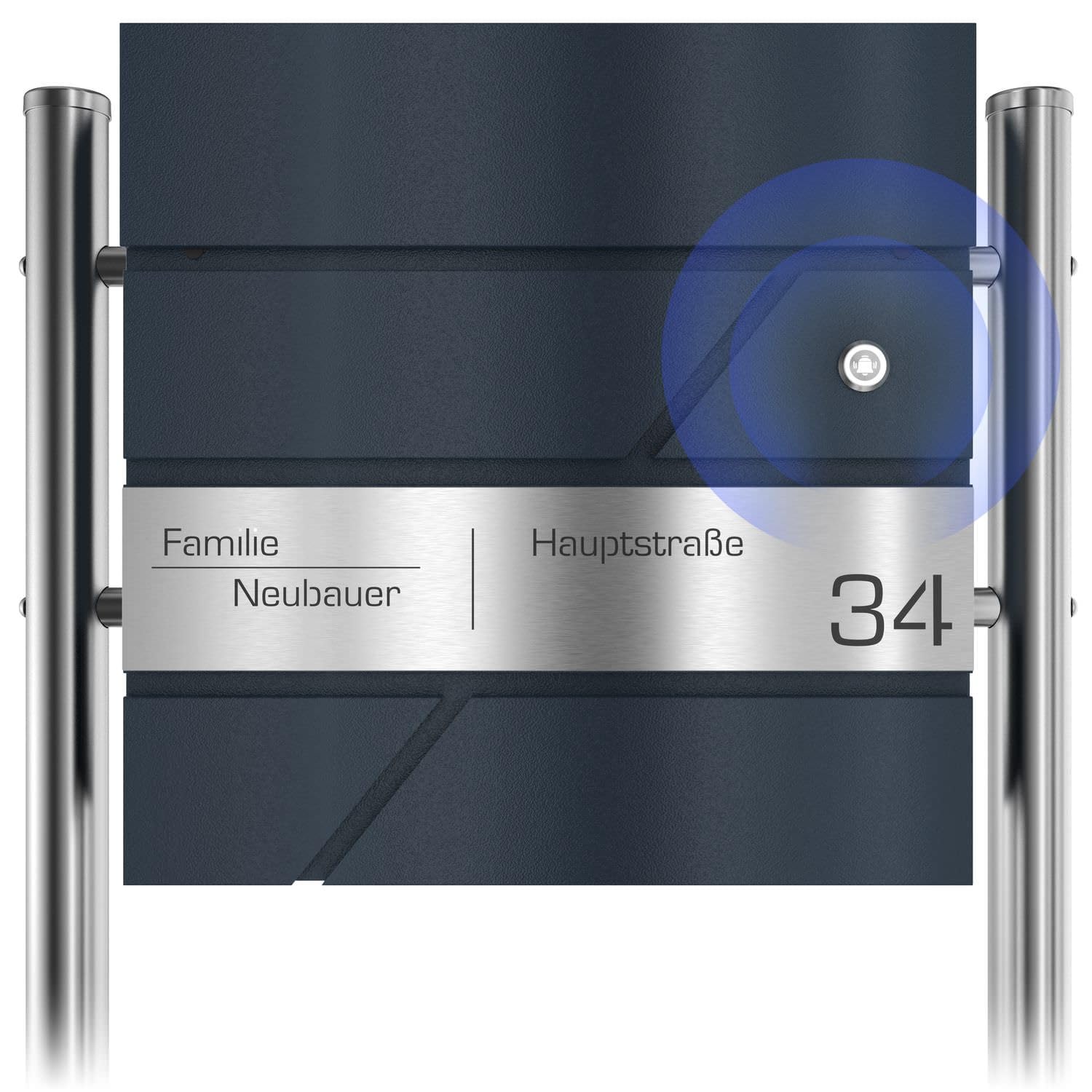Boîte aux lettres avec sonnette radio en acier anthracite RAL 7016 gravée