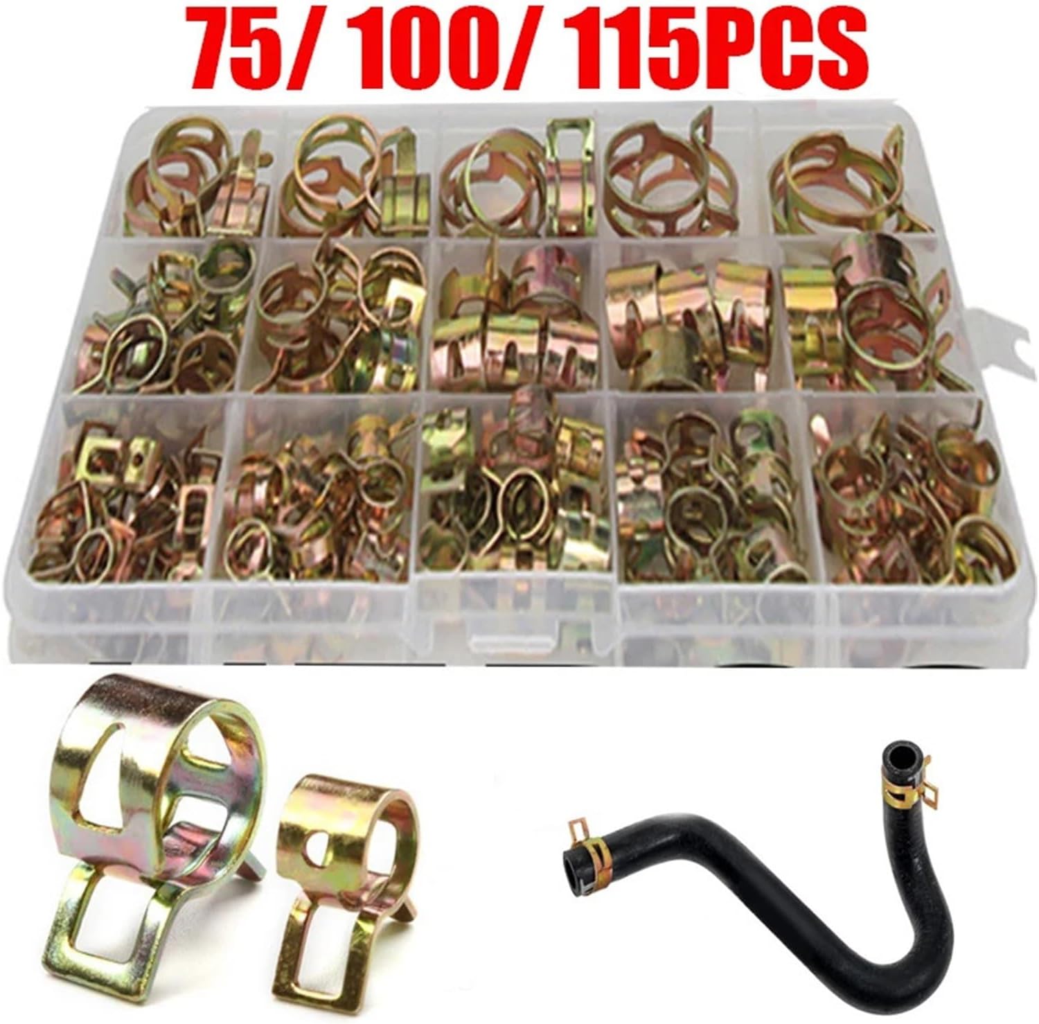 Clamp Assortment Kit, 75/100/155PCS Spring Clamps Hose Clamps Pipe Clamps Fastener Kits(75pcs 6-10mm)