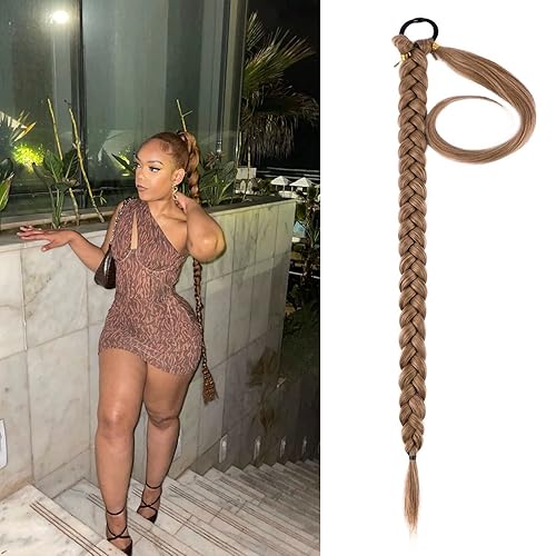 Extensión de cola de caballo larga trenzada con lazo para el cabello 40 pulgadas extensión de cabello sintético natural suave y elegante para