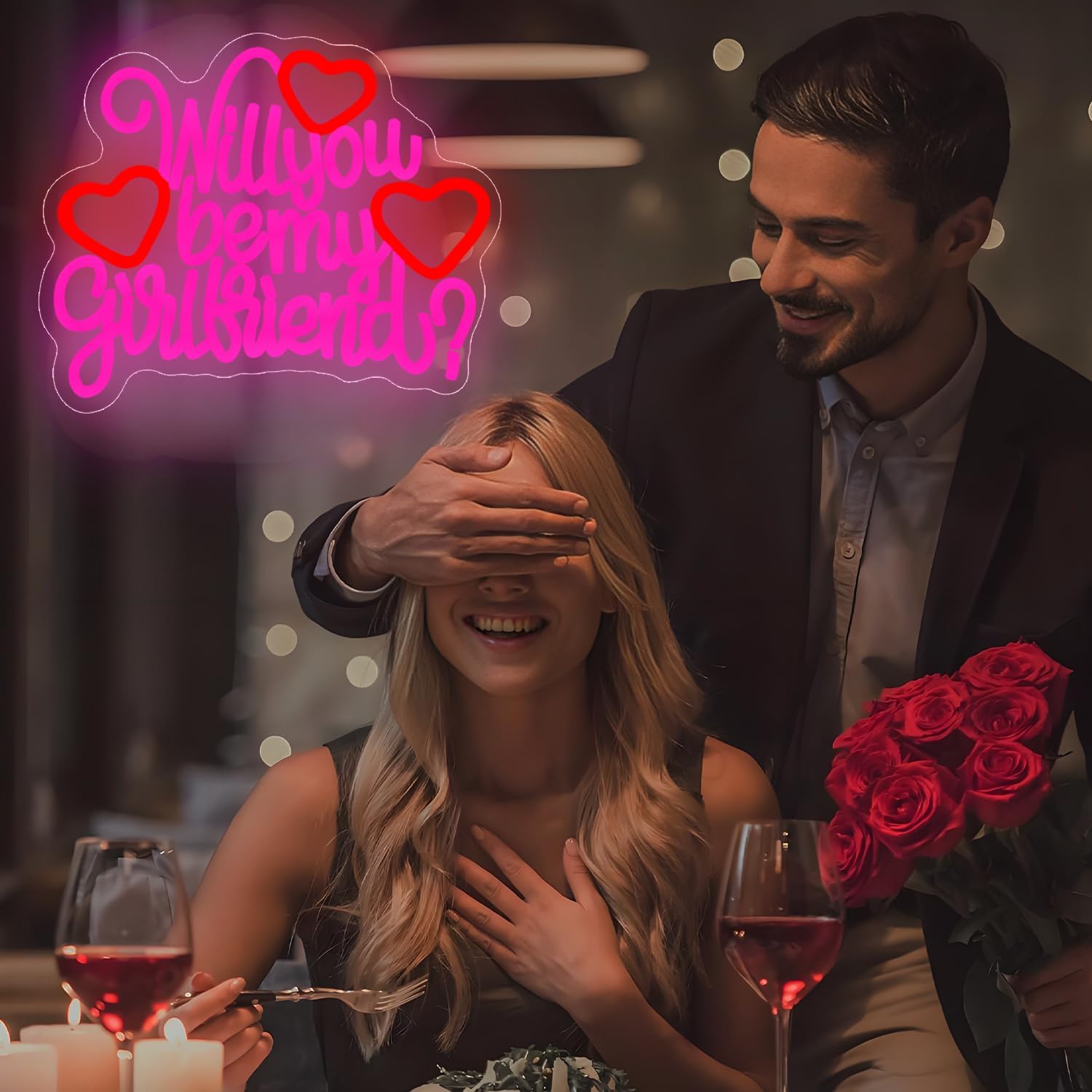 Will You Be My Girlfriend Neon Sign for Wall Decor Pink LED Light Sign for Room Decor Dimmable Light Up Sign for Birthday Party Decoration USB Powered - Image 2