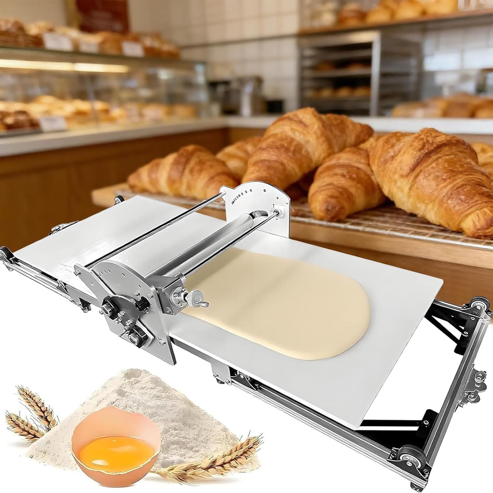PioMue Electric Puff Pastry Machine, Folding Dough Rolling Machine, Electric Dough Sheeter and Fondant Roller, Commercial Bakery Equipment with Adjustable Thickness