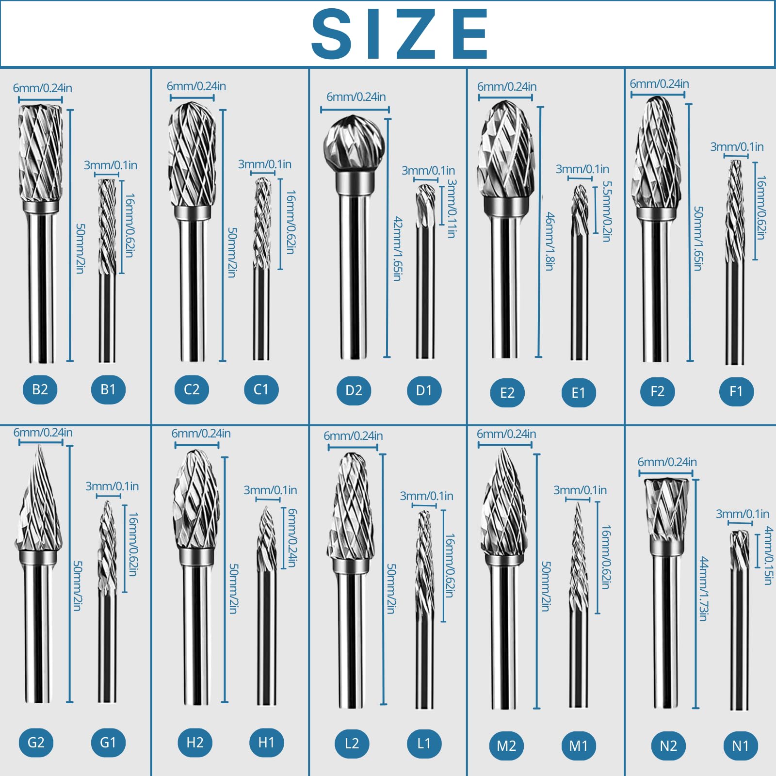 20 Pcs Double Cut Carbide Rotary Burr Set 1/8" Shank Compatible with Dremel for Metal Glass Woodworking, Drilling, Carving, Engraving, Polishing Cutting with 2 Collets — Amazon image 2
